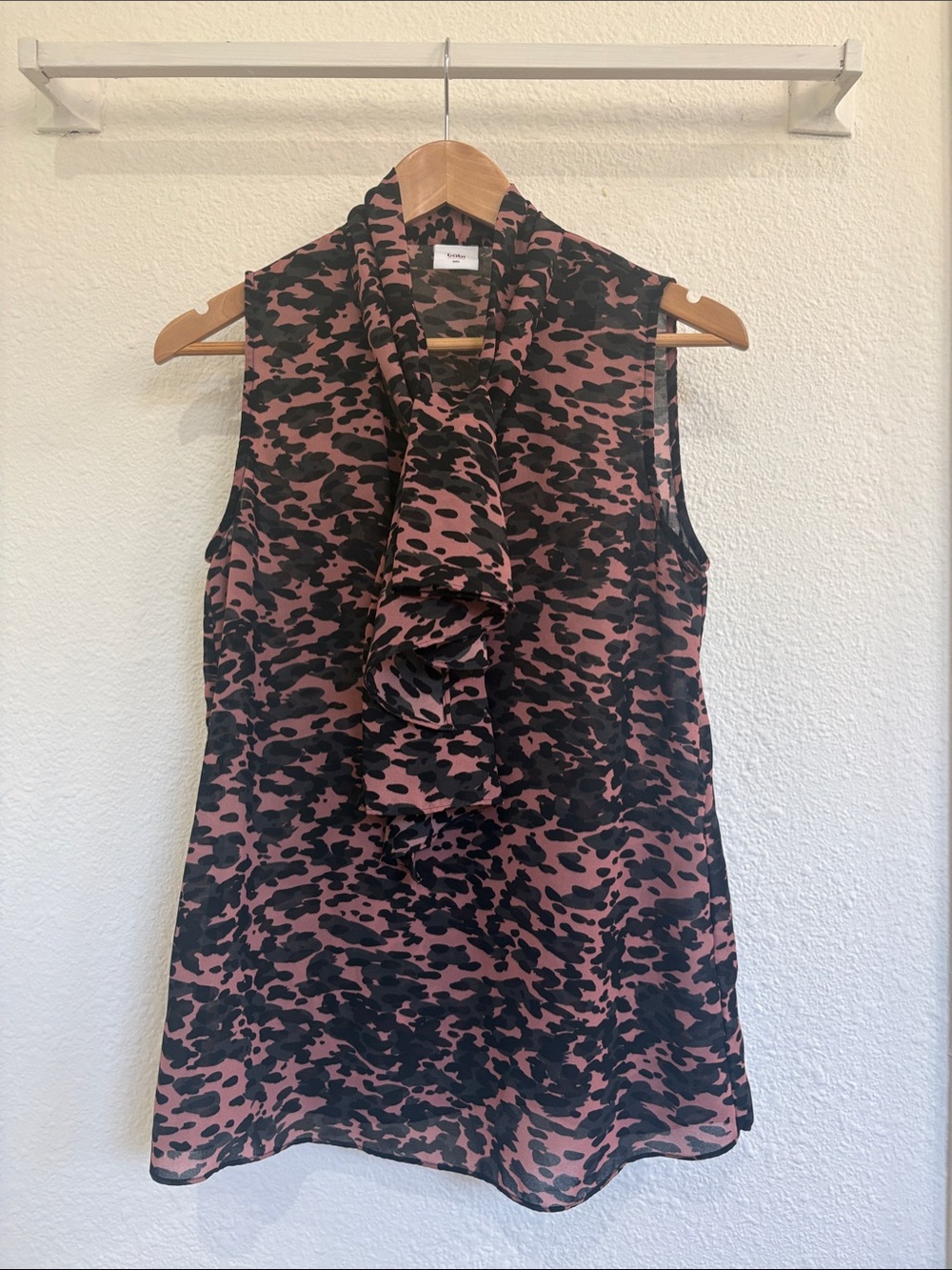 CAbi Pink and Black Ruffle-Neck Sleeveless Top